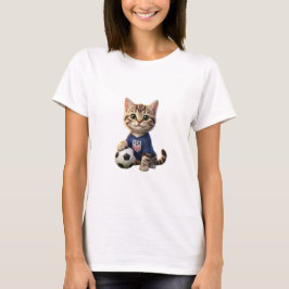 Cute 3D Tabby Cat Soccer Mascot USA Blue Jersey Tシャツ