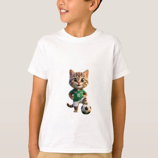 Cute 3D Tabby Cat Soccer Player Number 10 Tシャツ (正面)