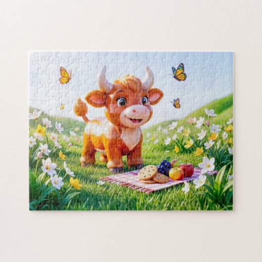 Cute 3D Taurus Zodiac Picnic ジグソーパズル (横)
