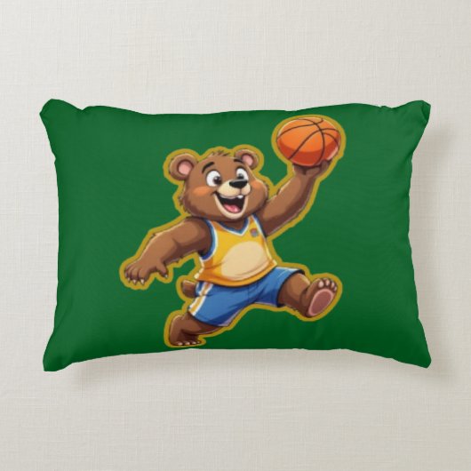 Cute 3D Teddy Bear Playing Basketball – Adorable S アクセントクッション (正面)