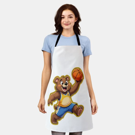 Cute 3D Teddy Bear Playing Basketball – Adorable S エプロン (着用した状態)