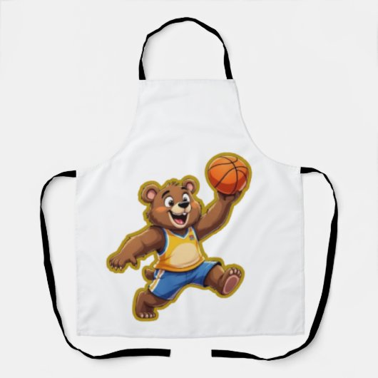 Cute 3D Teddy Bear Playing Basketball – Adorable S エプロン (正面)