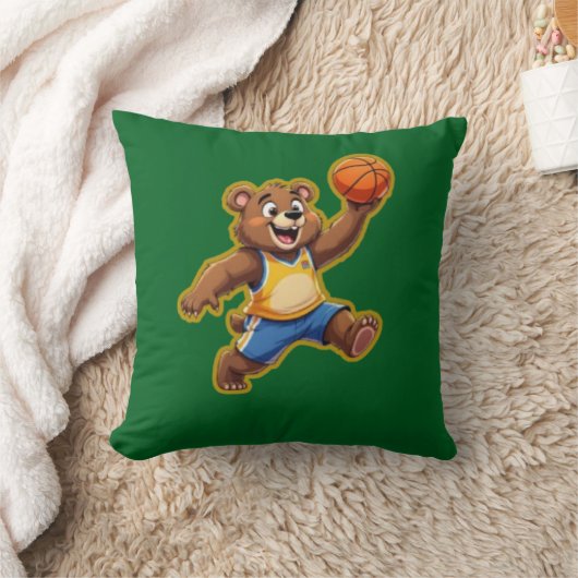 Cute 3D Teddy Bear Playing Basketball – Adorable S クッション (ブランケット)