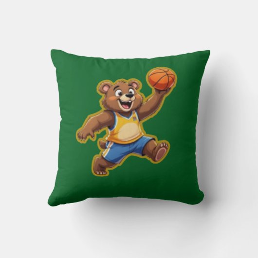 Cute 3D Teddy Bear Playing Basketball – Adorable S クッション (裏面)