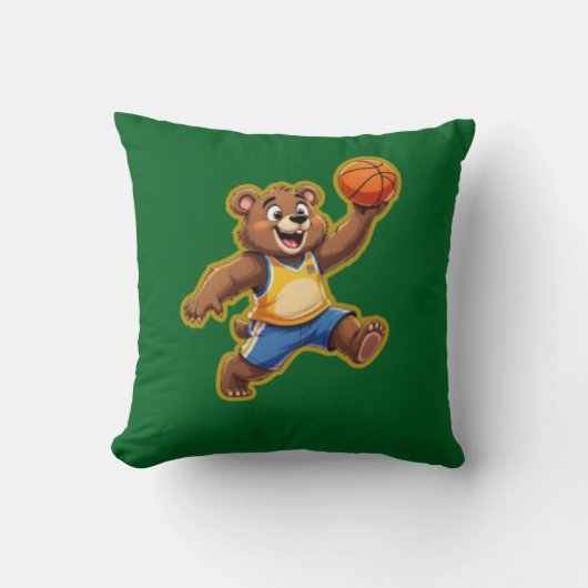 Cute 3D Teddy Bear Playing Basketball – Adorable S クッション (正面)