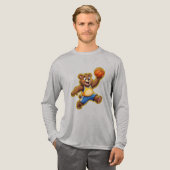 Cute 3D Teddy Bear Playing Basketball – Adorable S トライブレンドＴシャツ (正面全体)