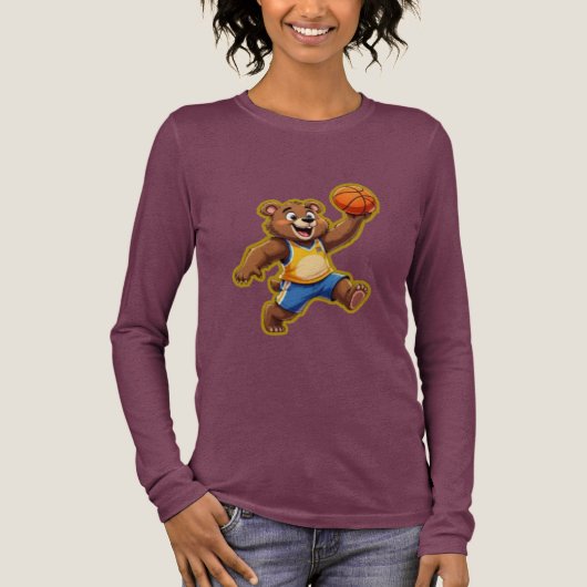 Cute 3D Teddy Bear Playing Basketball – Adorable S トライブレンドＴシャツ (正面)