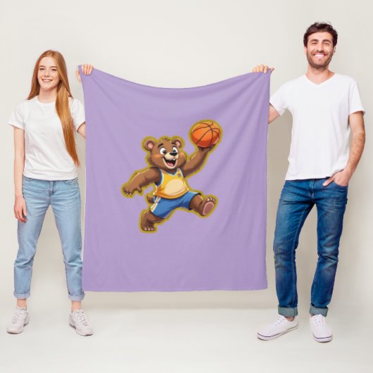Cute 3D Teddy Bear Playing Basketball – Adorable S フリースブランケット (インサイチュ)