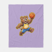 Cute 3D Teddy Bear Playing Basketball – Adorable S フリースブランケット (正面)