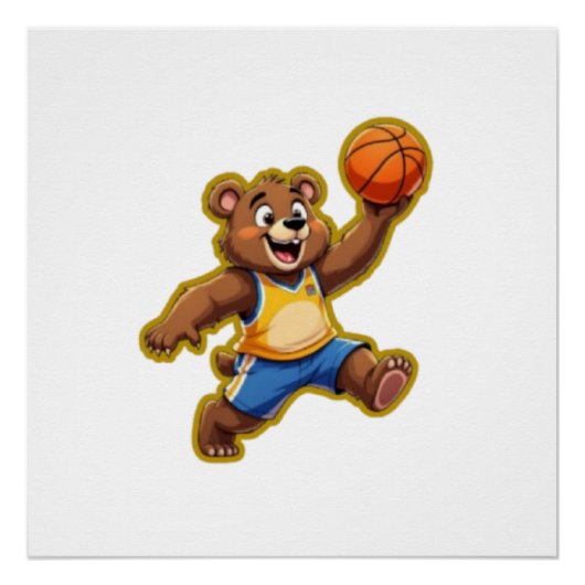 Cute 3D Teddy Bear Playing Basketball – Adorable S ポスター (正面)