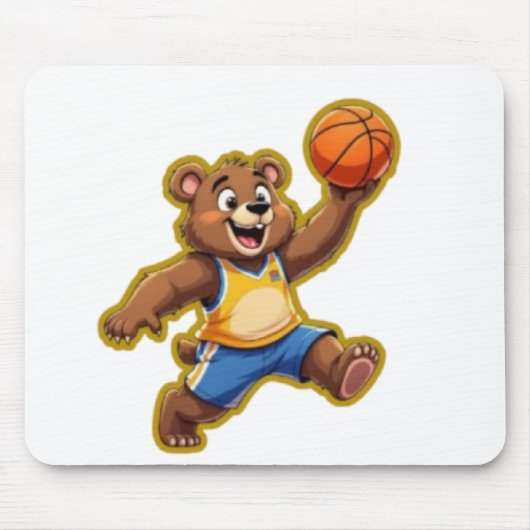 Cute 3D Teddy Bear Playing Basketball – Adorable S マウスパッド (正面)