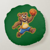 Cute 3D Teddy Bear Playing Basketball – Adorable S ラウンドクッション (裏面)