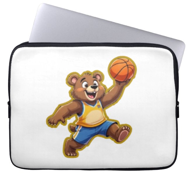Cute 3D Teddy Bear Playing Basketball – Adorable S ラップトップスリーブ (正面)