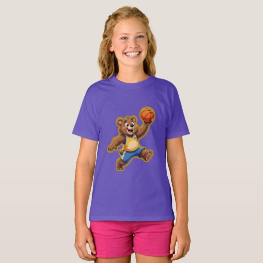 Cute 3D Teddy Bear Playing Basketball – Adorable S Tシャツ (正面フル)