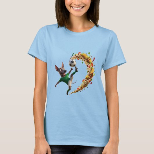Cute 3D Xolo Dog Soccer Player Flying Taco Kick Tシャツ (正面)