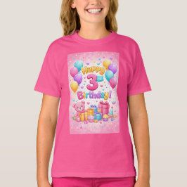 Cute 3rd Birthday Girl Balloon Design – Three Year Tシャツ
