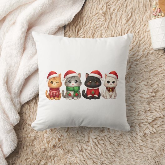 Cute 4 Christmas Cats - Holiday Cats Design クッション (ブランケット)