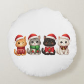 Cute 4 Christmas Cats - Holiday Cats Design ラウンドクッション (裏面)