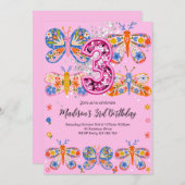 Cute 4th Birthday Butterfly 招待状 (正面/裏面)