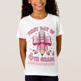 Cute 4th Grade Girl Pink Bow Coquette Design Tシャツ