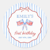 Cute 4th of July 1st Birthday Party ラウンドシール (正面)