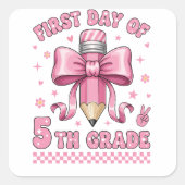 Cute 5th Grade Girl Pink Bow Groovy Pencil Design スクエアシール (正面)