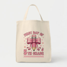 Cute 5th Grade Girl Pink Bow Groovy Pencil Design トートバッグ