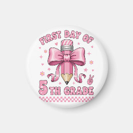 Cute 5th Grade Girl Pink Bow Groovy Pencil Design マグネット