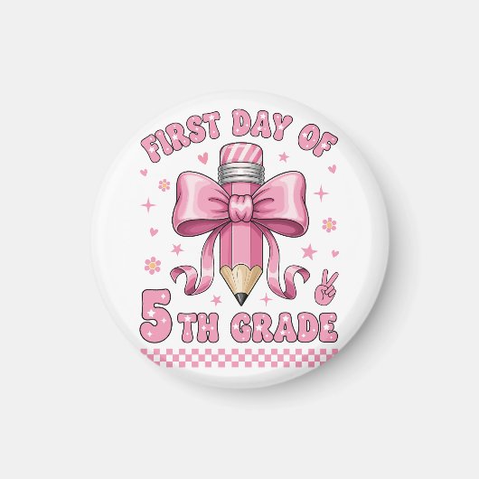 Cute 5th Grade Girl Pink Bow Groovy Pencil Design マグネット (正面)
