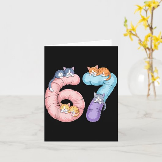 Cute 67 Cat Meme Design  カード (黄色い花)