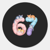 Cute 67 Cat Meme Design  ラウンドシール (正面)