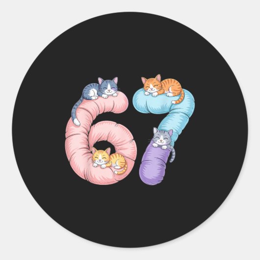 Cute 67 Cat Meme Design  ラウンドシール (正面)