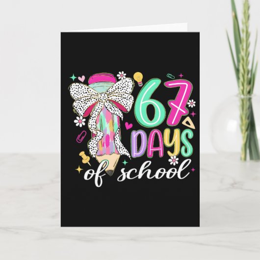 Cute 67 Days Of School Pencil Bow Classroom Theme カード (正面)