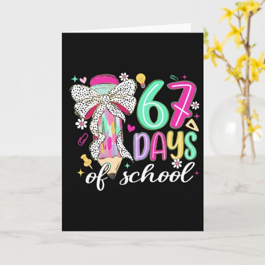 Cute 67 Days Of School Pencil Bow Classroom Theme カード (黄色い花)