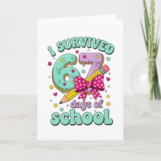 Cute 67 Days Of School Pencil Bow Classroom Theme カード (正面)