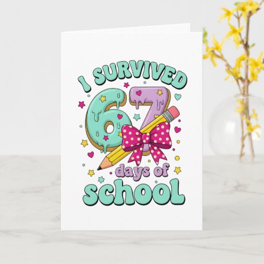 Cute 67 Days Of School Pencil Bow Classroom Theme カード (黄色い花)