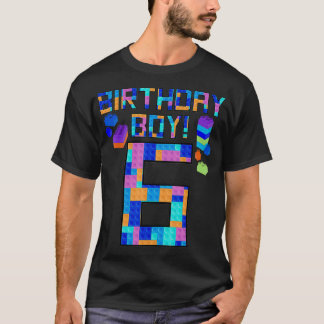 Cute 6th Birthday Gift 6 Years Old Block Building  Tシャツ