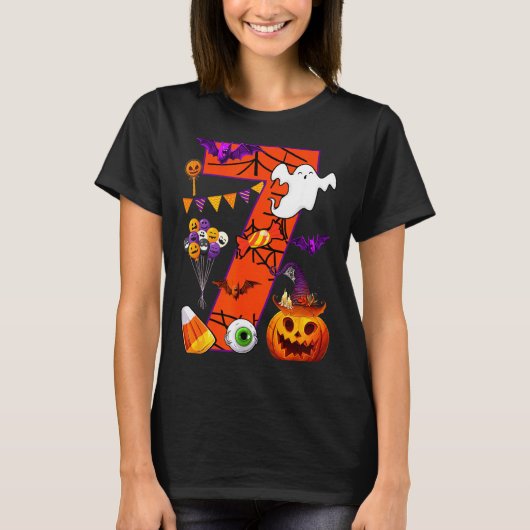 Cute 7 Years Old 7th Birthday Ghost Happy Hallowee Tシャツ (正面)