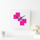 Cute 8ビットピクセルボウ スクエア壁時計 (ホーム)