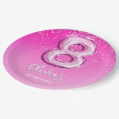 Cute 8th Birthday Girl Number Balloon ペーパープレート (アングル)