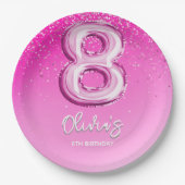 Cute 8th Birthday Girl Number Balloon ペーパープレート (正面)