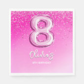 Cute 8th Birthday Girl Pink Number Balloon スタンダードランチョンナプキン (正面)
