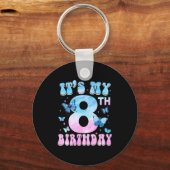 Cute 8th Birthday Girls Kids Butterfly Birthday 8  キーホルダー (正面)