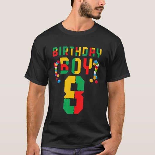 Cute 8th Birthday Tees 8 Years Old Block Building  Tシャツ (正面)