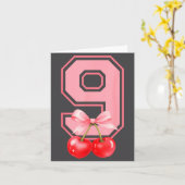 Cute 9th Birthday Girl Nk Cherry Coquette Bow 9 Ye カード (黄色い花)