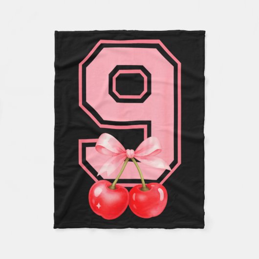 Cute 9th Birthday Girl Nk Cherry Coquette Bow 9 Ye フリースブランケット (正面)
