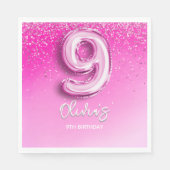 Cute 9th Birthday Girl Pink Number Balloon スタンダードランチョンナプキン (正面)