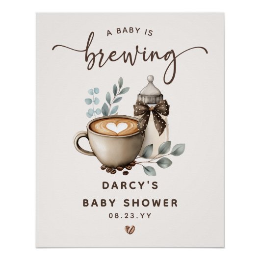 Cute 'a Baby is Brewing' Coffee Baby Shower ポスター (正面)