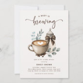 Cute 'a Baby is Brewing' Coffee Baby Shower 招待状 (正面)