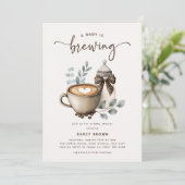 Cute 'a Baby is Brewing' Coffee Baby Shower 招待状 (スタンド正面)